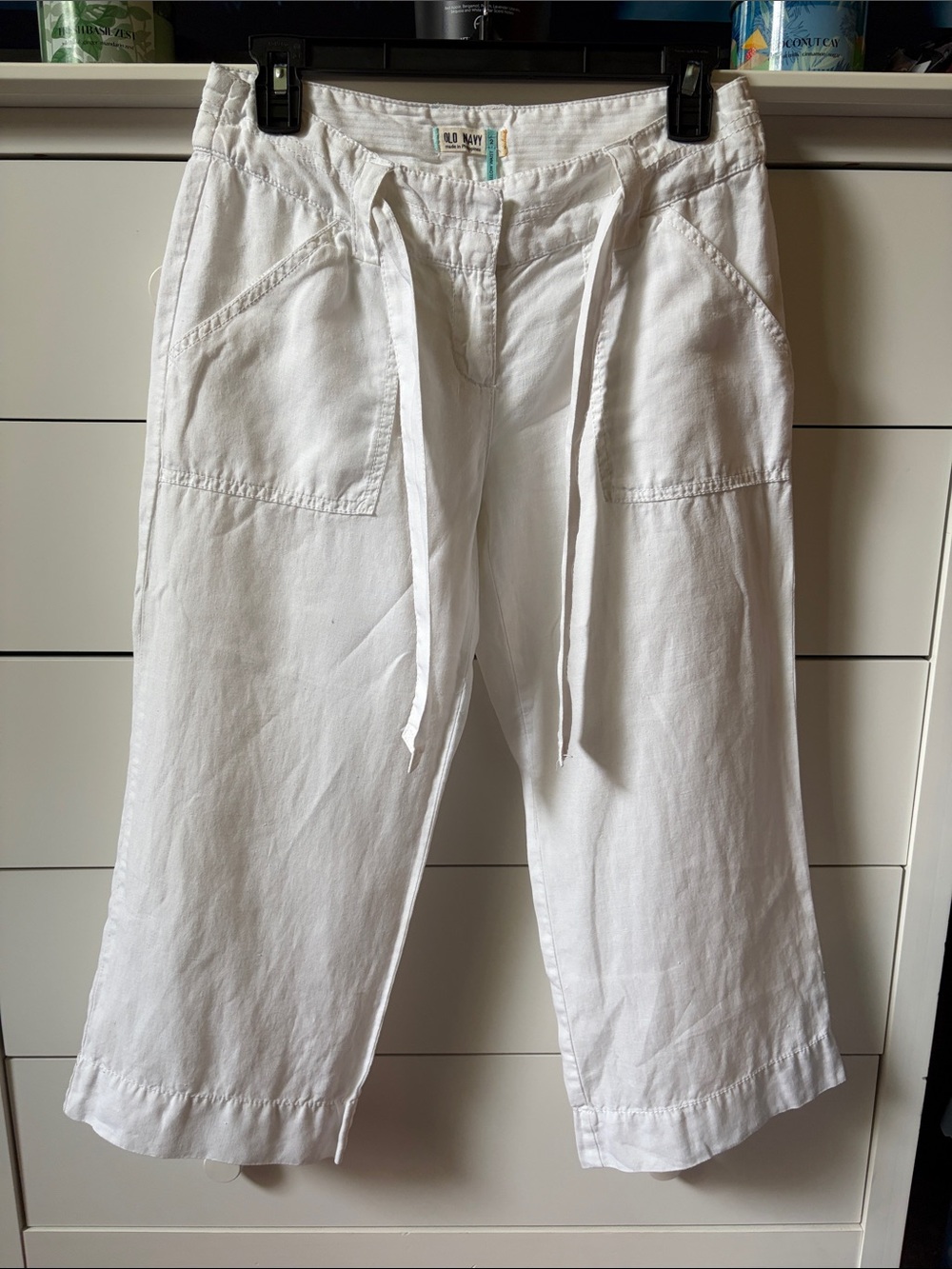 💕 OLD NAVY WOMENS SIZE 2 WHITE CROPPED LINEN PANTS